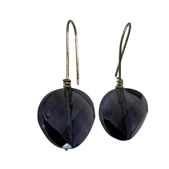 Silvertone and Faceted Acrylic Purple Pierced Fishhook Earrings 1.5" Drop - Picture 3 of 5